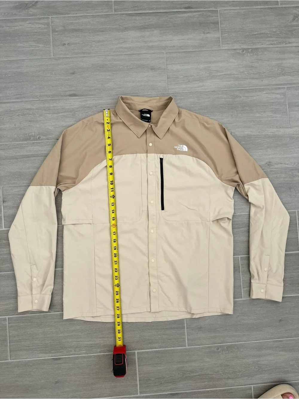 The North Face First Trail UPF Long Sleeve Shirt Size Large Tan Brown Snap